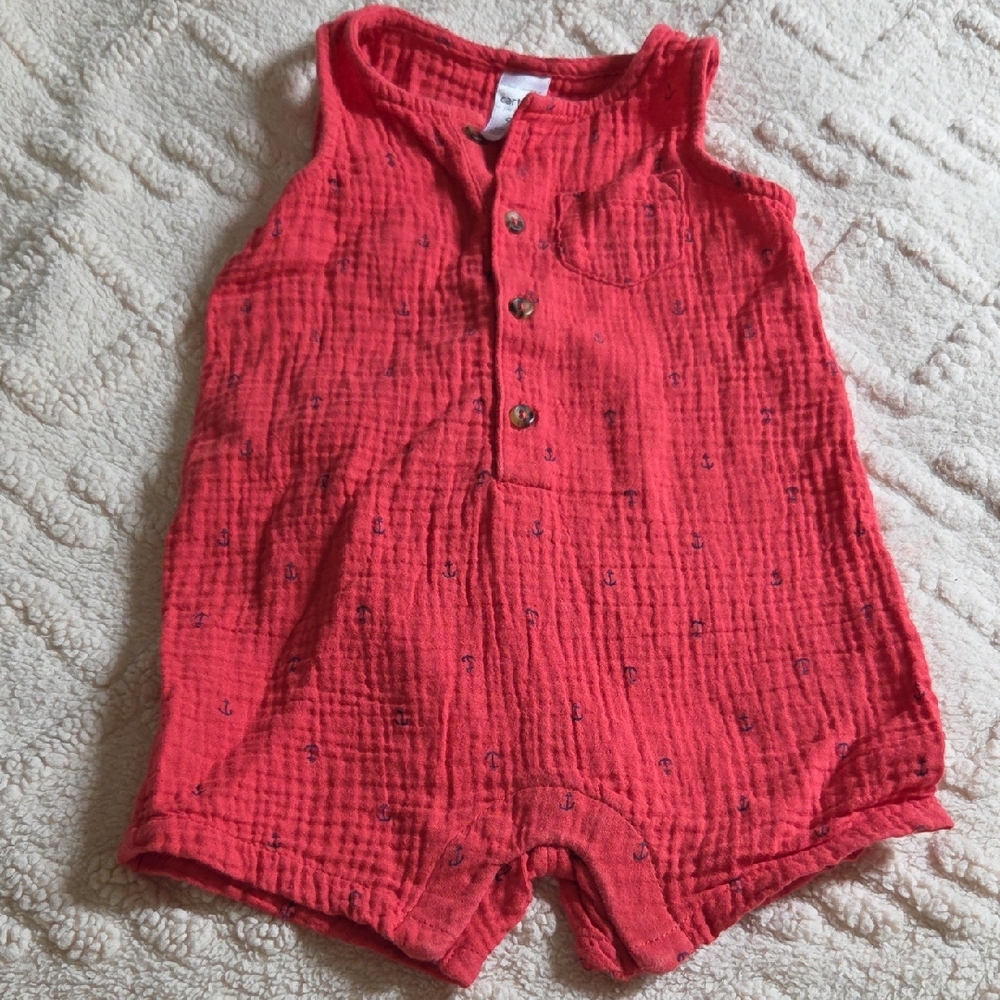 Carter's Coral Red Sleeveless Cotton Romper